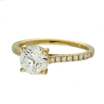 18ct Yellow Gold Laboratory-Grown 1.50ct Diamond Solitaire Ring with Diamond Shoulders