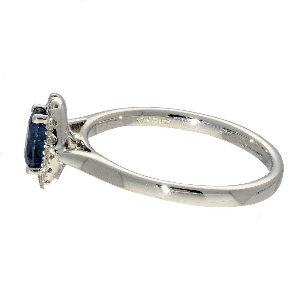 9ct White Gold Oval Sapphire and Diamond Halo Ring