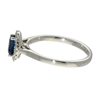 9ct White Gold Oval Sapphire and Diamond Halo Ring