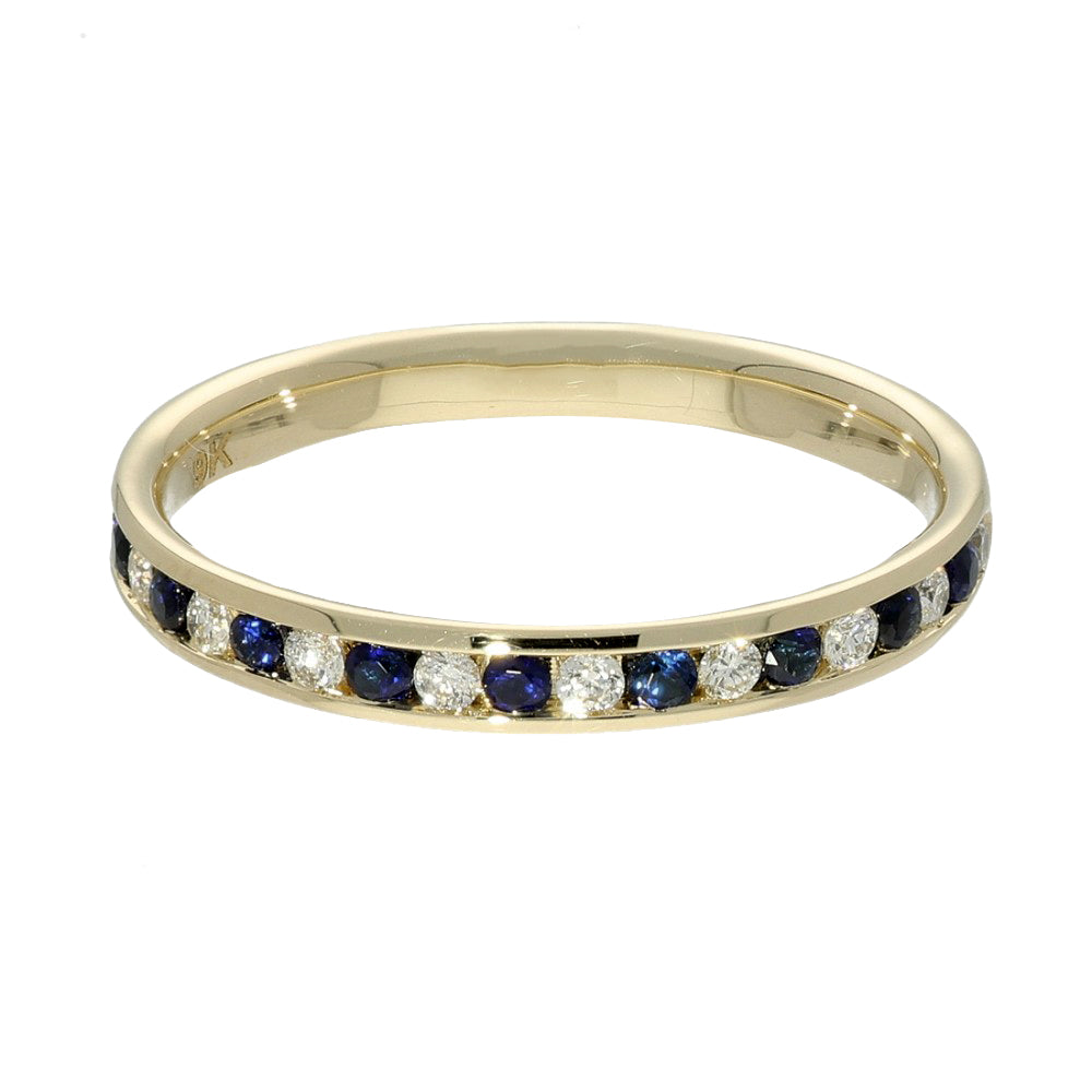 9ct Yellow Gold Sapphire and Diamond Channel Set Half Eternity Ring
