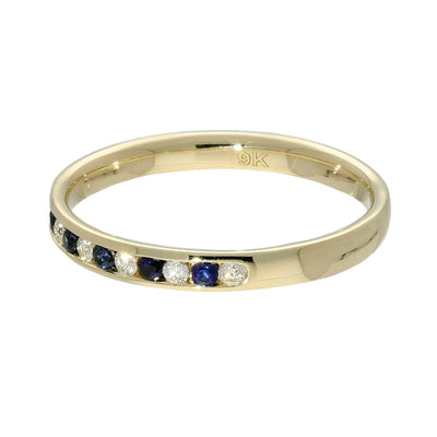 9ct Yellow Gold Sapphire and Diamond Channel Set Half Eternity Ring
