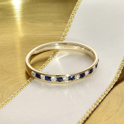 9ct Yellow Gold Sapphire and Diamond Channel Set Half Eternity Ring