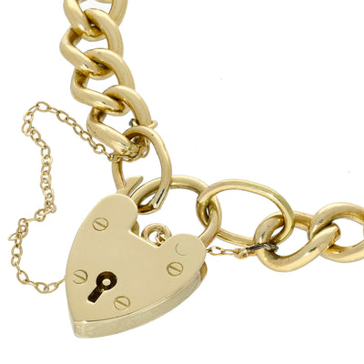 Pre-loved 9ct Yellow Gold Curb Bracelet with Heart Padlock Clasp