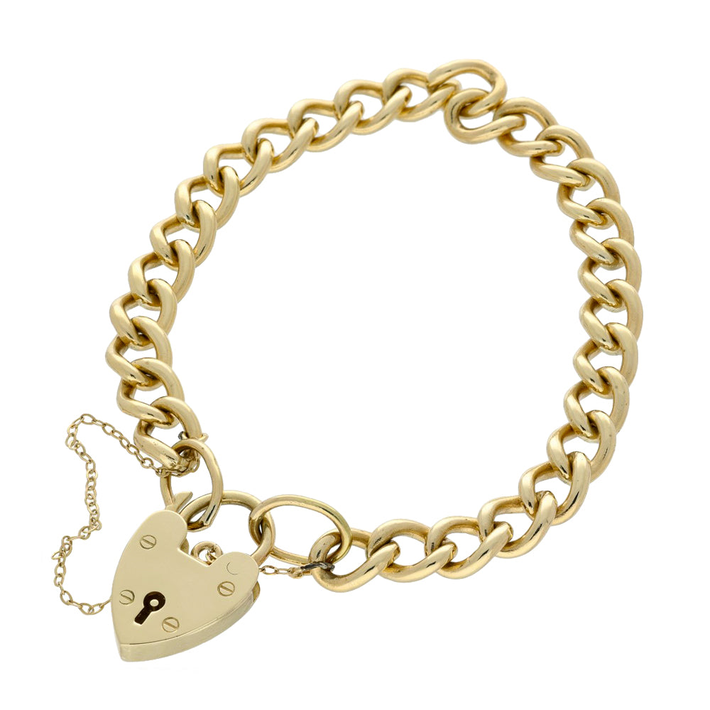Pre-loved 9ct Yellow Gold Curb Bracelet with Heart Padlock Clasp