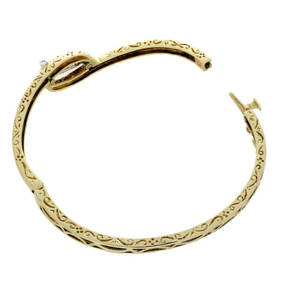 Pre-loved 9ct Yellow Gold Black Enamel & Diamond Bangle