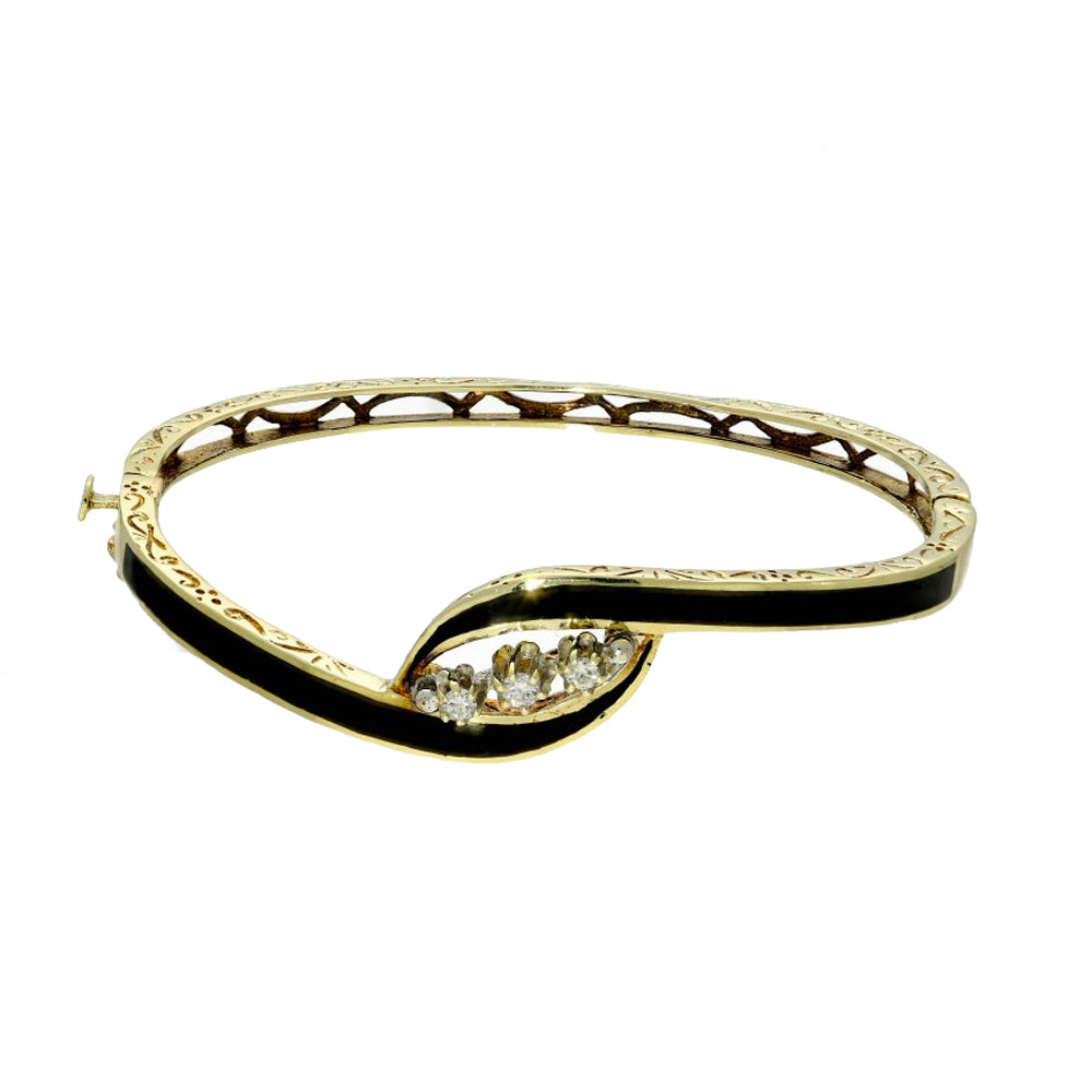 Pre-loved 9ct Yellow Gold Black Enamel & Diamond Bangle