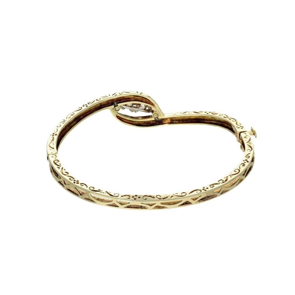 Pre-loved 9ct Yellow Gold Black Enamel & Diamond Bangle