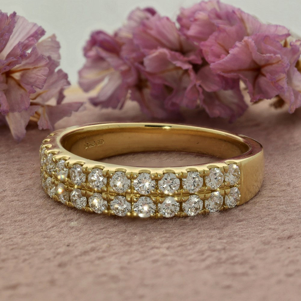 18ct Yellow Gold Double Row Diamond Half Eternity Ring