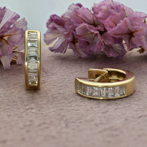 18K Yellow Gold Diamond Cut Huggie Hoop Butterfly Earrings selling