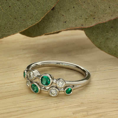 Platinum Emerald and Diamond Bubble Ring