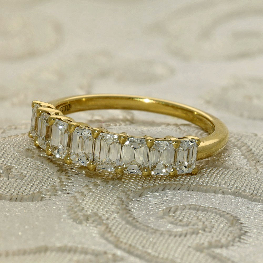 18ct Yellow Gold Emerald Cut Diamond Half Eternity Ring