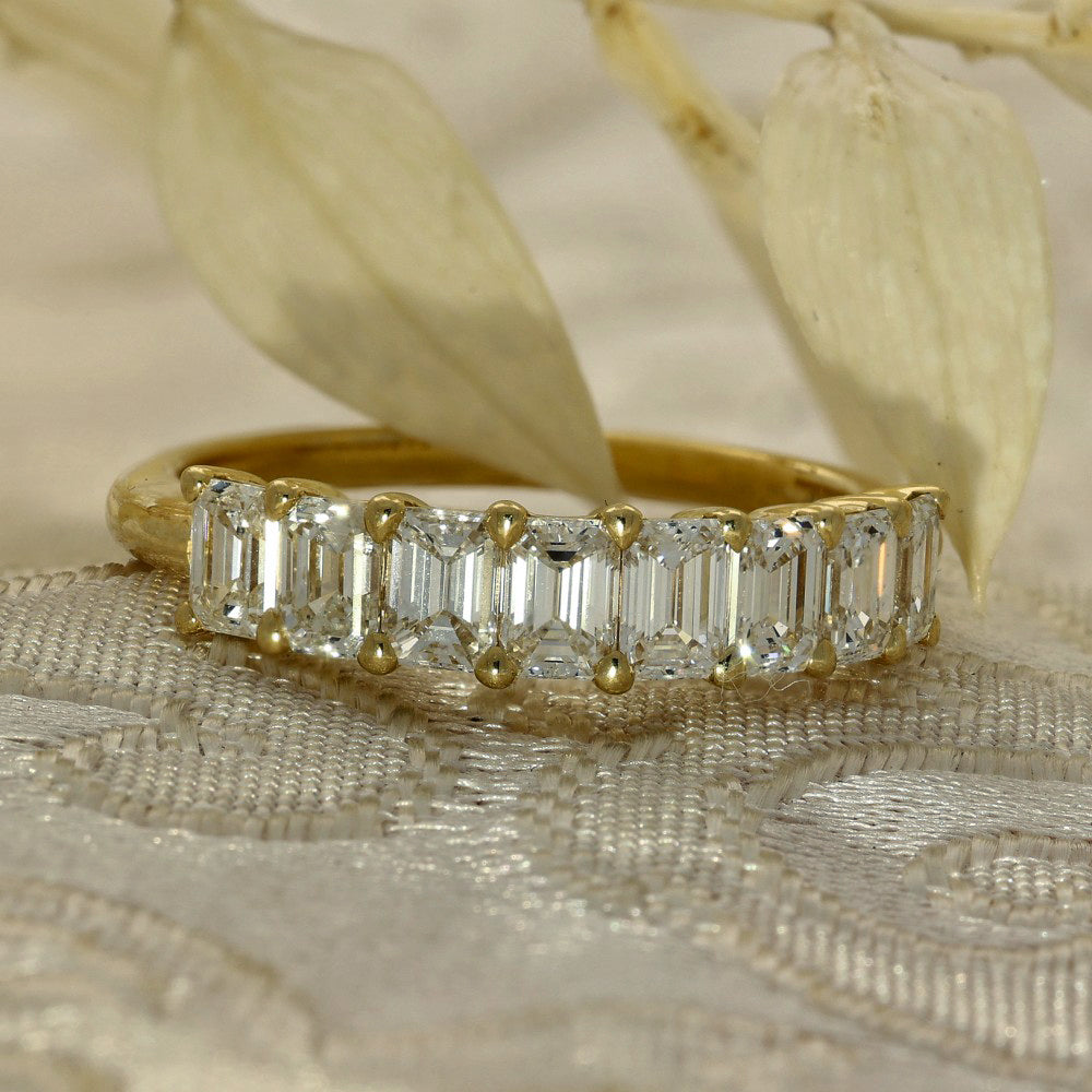 18ct Yellow Gold Emerald Cut Diamond Half Eternity Ring