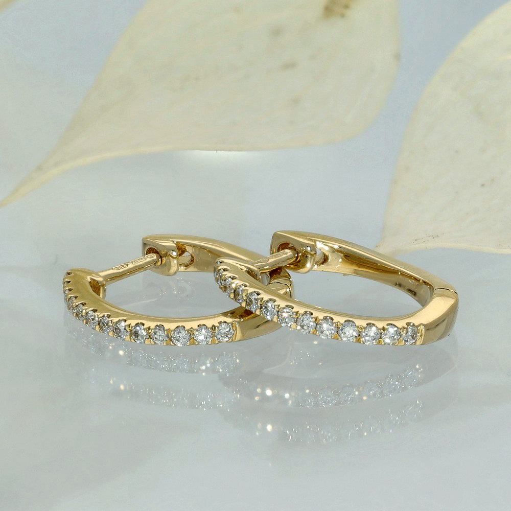 18ct Yellow Gold Slim Diamond Huggie Hoop Earrings 11mm