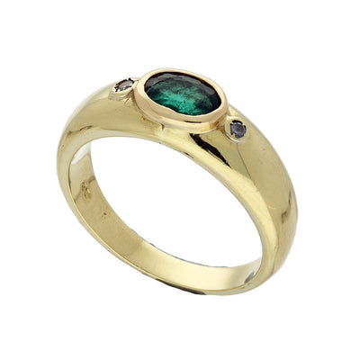 Pre-loved 14ct Yellow Gold Emerald and Diamond Dress Ring