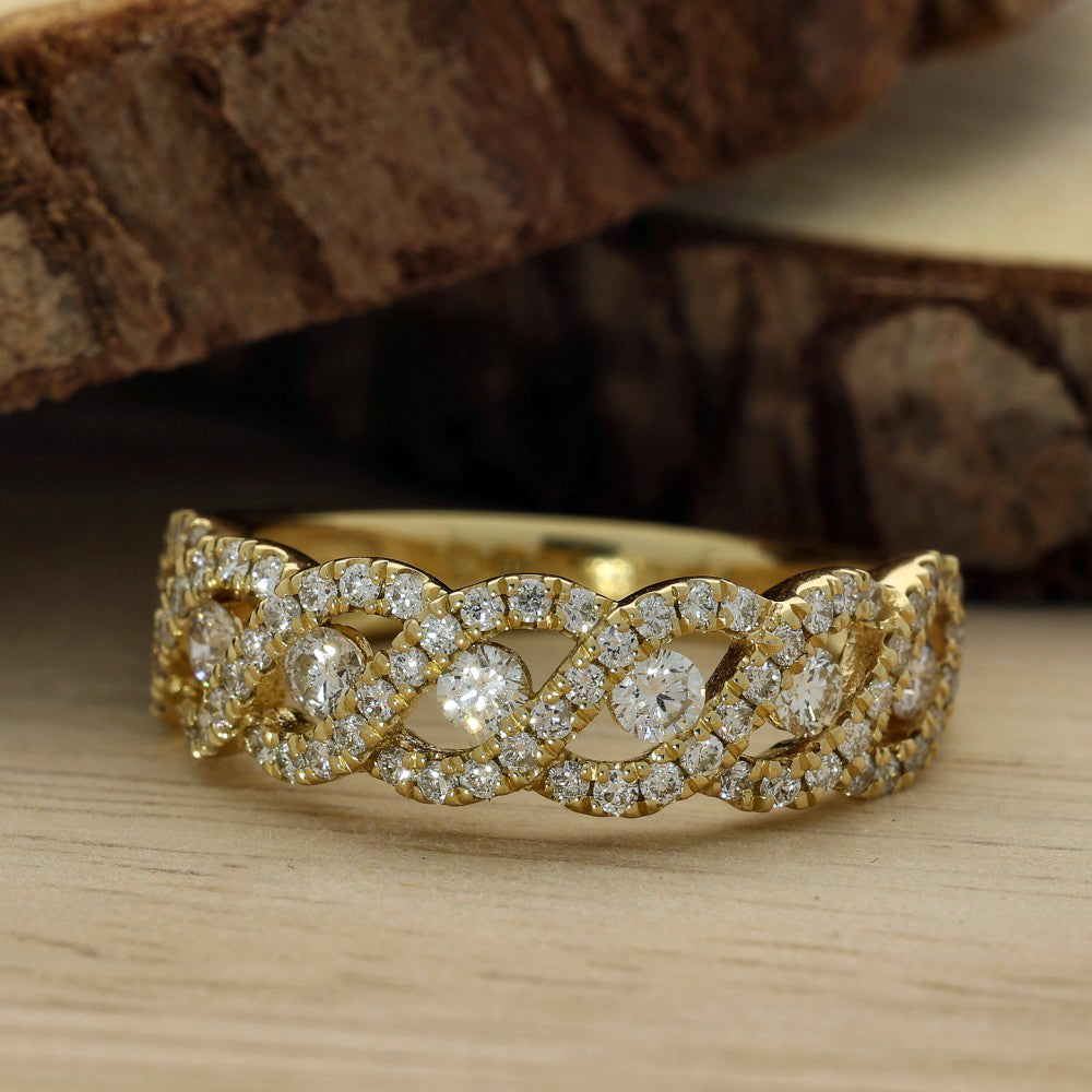 18ct Yellow Gold Infinity Weave Diamond Half Eternity Ring