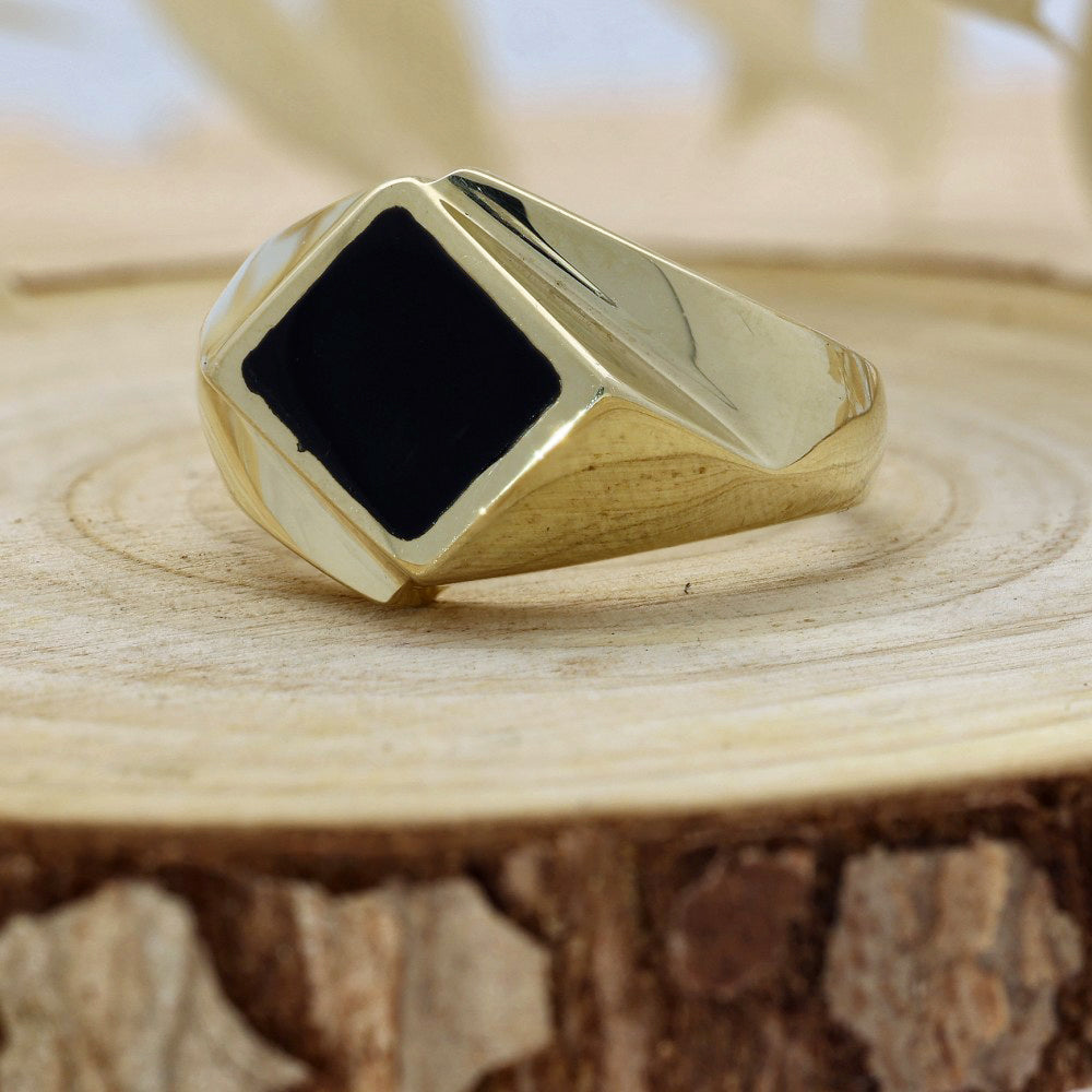 Pre-owned 14ct Yellow Gold & Black Onyx Signet Ring