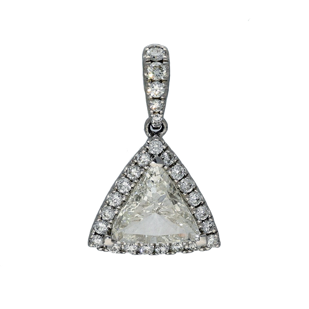 18ct White Gold 0.63ct Trilliant Cut Diamond Halo Pendant