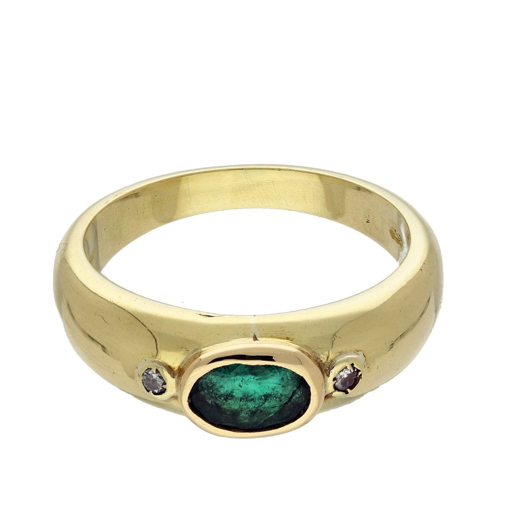 Pre-loved 14ct Yellow Gold Emerald and Diamond Dress Ring