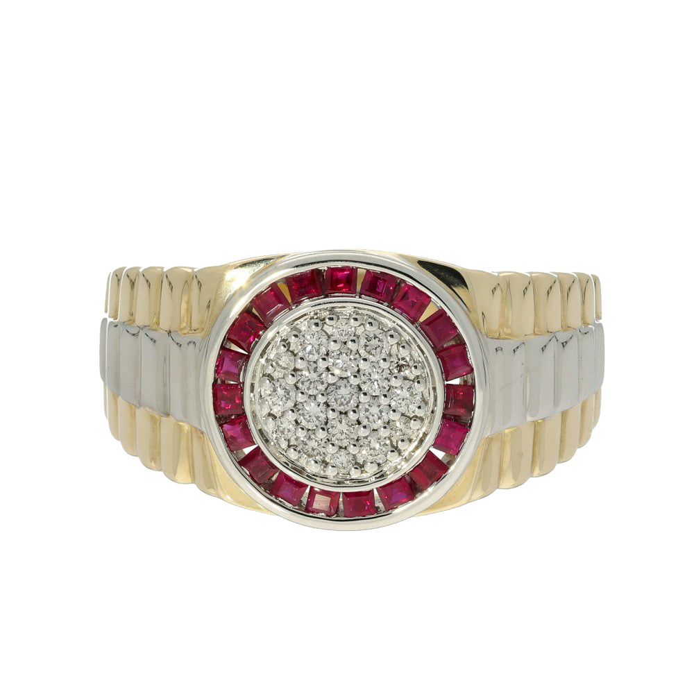 9ct Gold Men's Two Tone Ruby and Diamond Rolex Ring