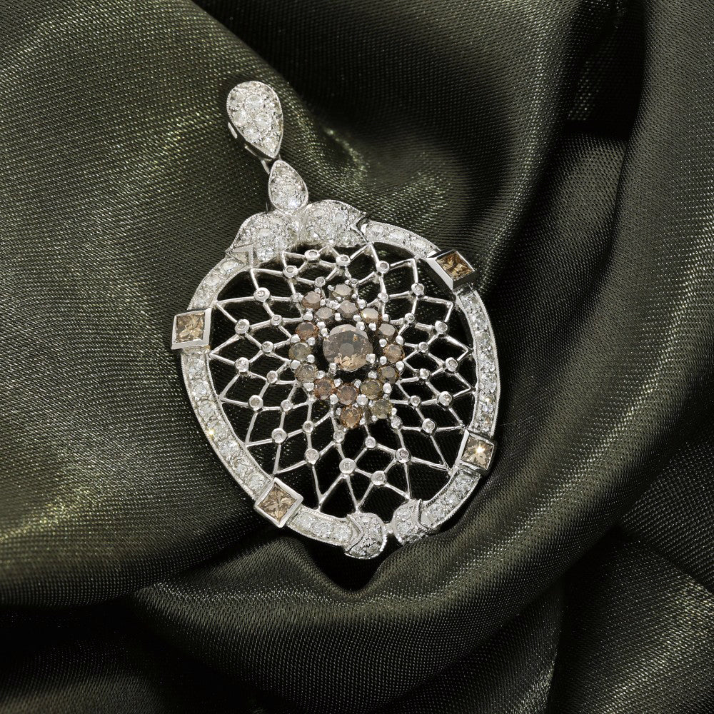 Pre-owned Large 18ct White Gold, Cinnamon and White Diamond Pendant