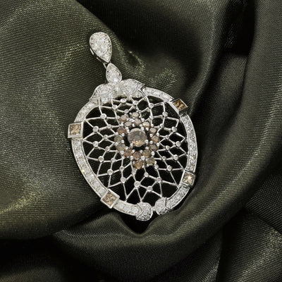 Pre-owned Large 18ct White Gold, Cinnamon and White Diamond Pendant