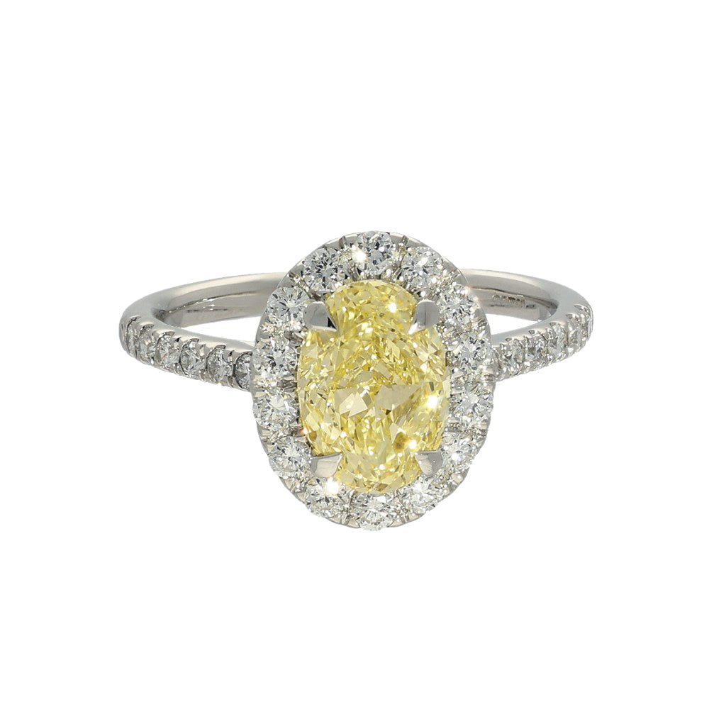 18ct White Gold Laboratory-Grown 1.50ct Yellow Oval Diamond Halo Shoulders Ring