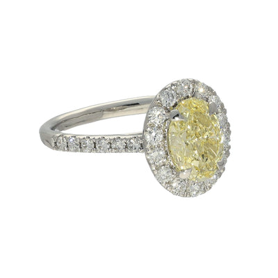 18ct White Gold Laboratory-Grown 1.50ct Yellow Oval Diamond Halo Shoulders Ring