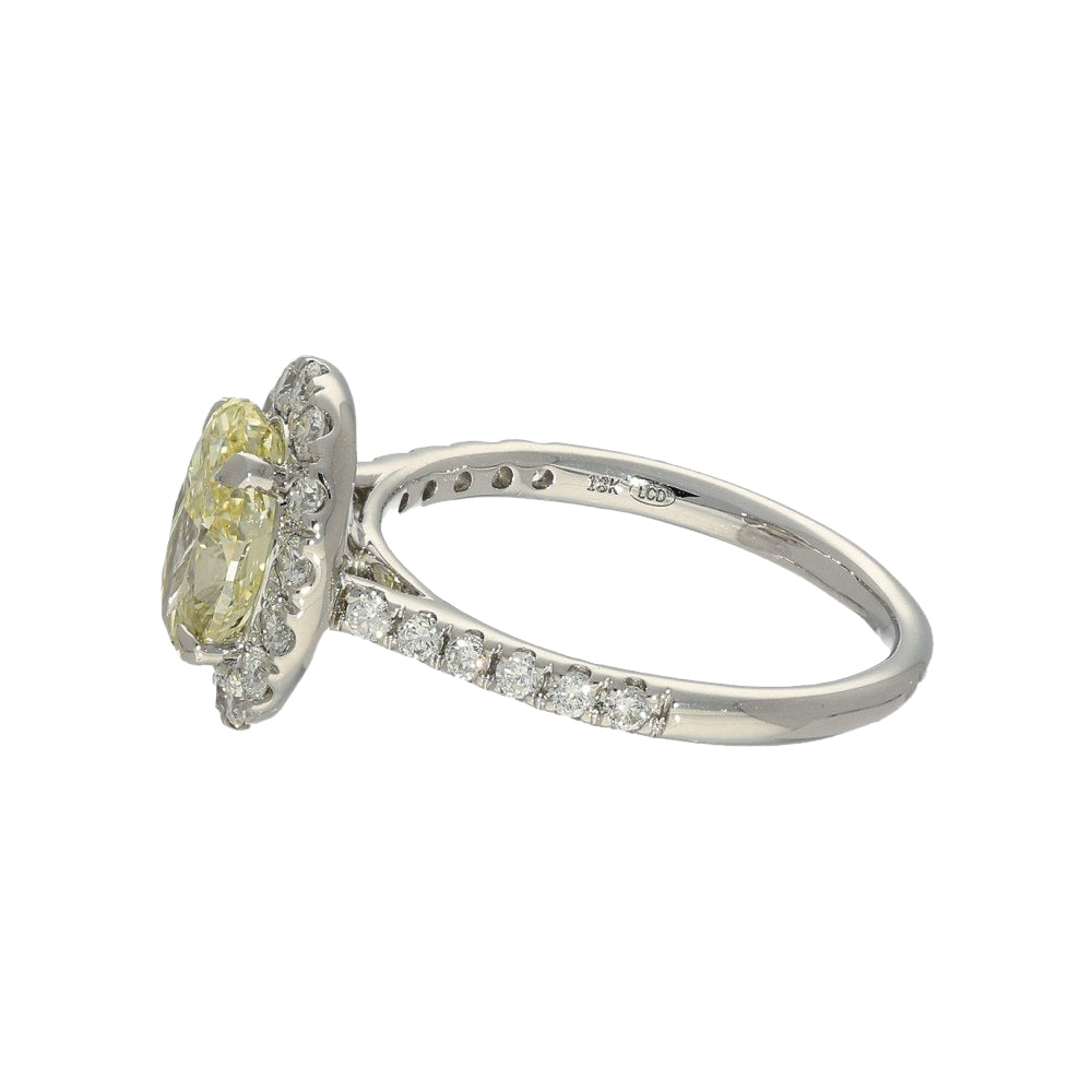 18ct White Gold Laboratory-Grown 1.50ct Yellow Oval Diamond Halo Shoulders Ring