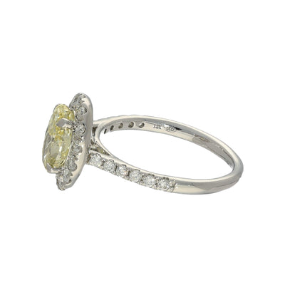 18ct White Gold Laboratory-Grown 1.50ct Yellow Oval Diamond Halo Shoulders Ring