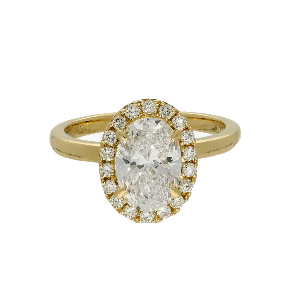 18ct Yellow Gold Laboratory-Grown 1.75ct Oval Diamond Halo Ring