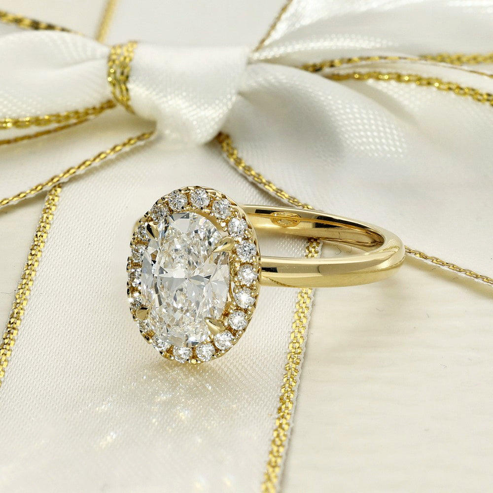 18ct Yellow Gold Laboratory-Grown 1.75ct Oval Diamond Halo Ring
