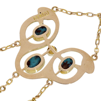 Antique Art Nouveau B.H Joseph Rose Gold, Turquoise & Pearl Pendant