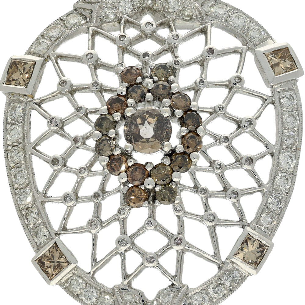 Pre-owned Large 18ct White Gold, Cinnamon and White Diamond Pendant