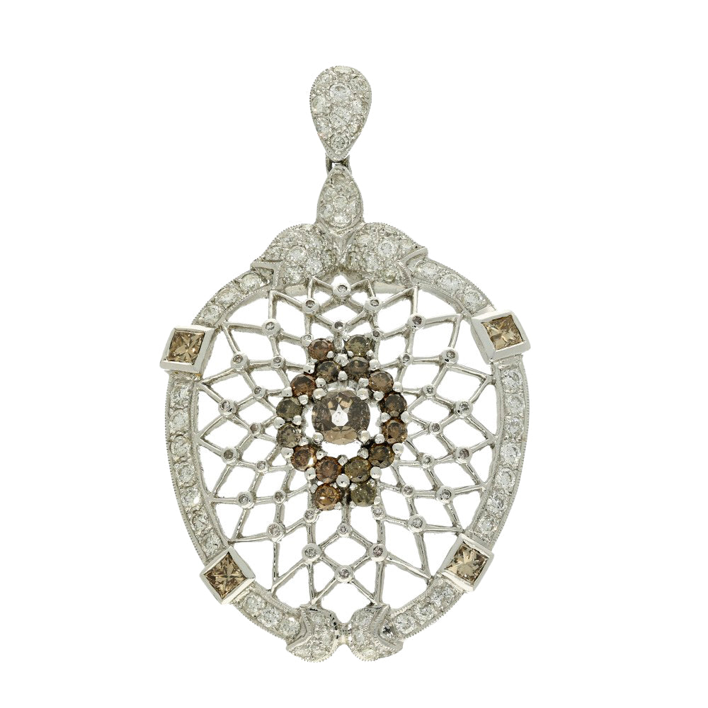 Pre-owned Large 18ct White Gold, Cinnamon and White Diamond Pendant