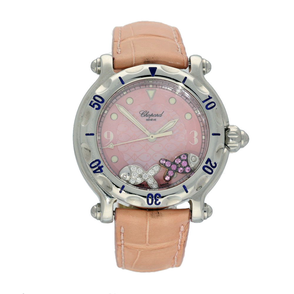 Pre-Owned Chopard Happy Sport Fish Diamond and Pink Sapphire Quartz Watch