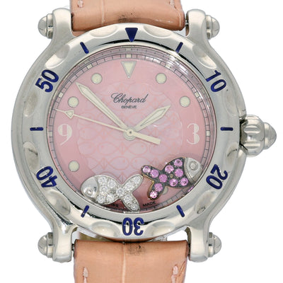 Pre-Owned Chopard Happy Sport Fish Diamond and Pink Sapphire Quartz Watch