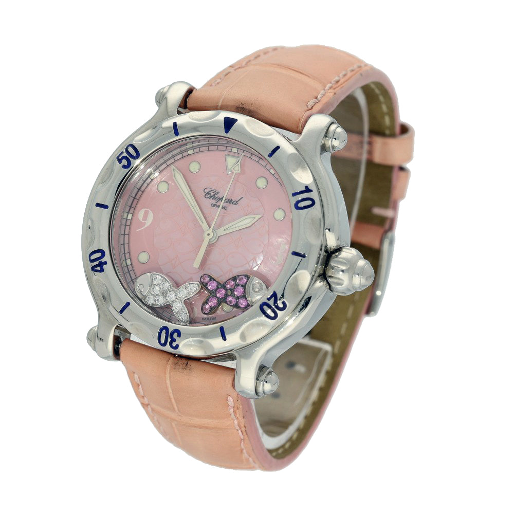 Pre-Owned Chopard Happy Sport Fish Diamond and Pink Sapphire Quartz Watch