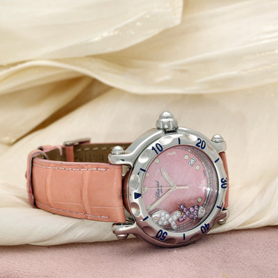 Pre-Owned Chopard Happy Sport Fish Diamond and Pink Sapphire Quartz Watch