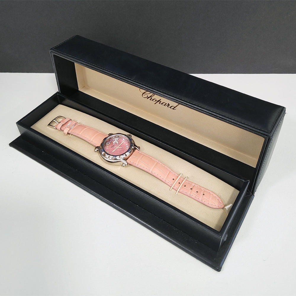 Pre-Owned Chopard Happy Sport Fish Diamond and Pink Sapphire Quartz Watch