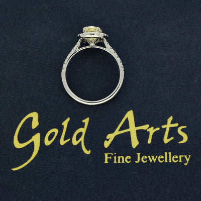 18ct White Gold Laboratory-Grown 1.50ct Yellow Oval Diamond Halo Shoulders Ring
