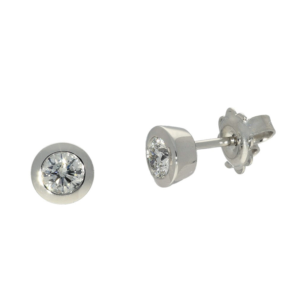 9ct White Gold Bezel Set Diamond Stud Earrings - 0.50ct