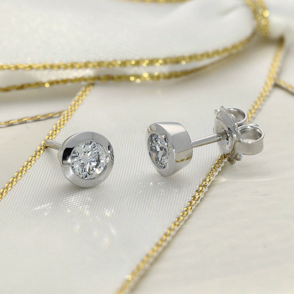 9ct White Gold Bezel Set Diamond Stud Earrings - 0.50ct