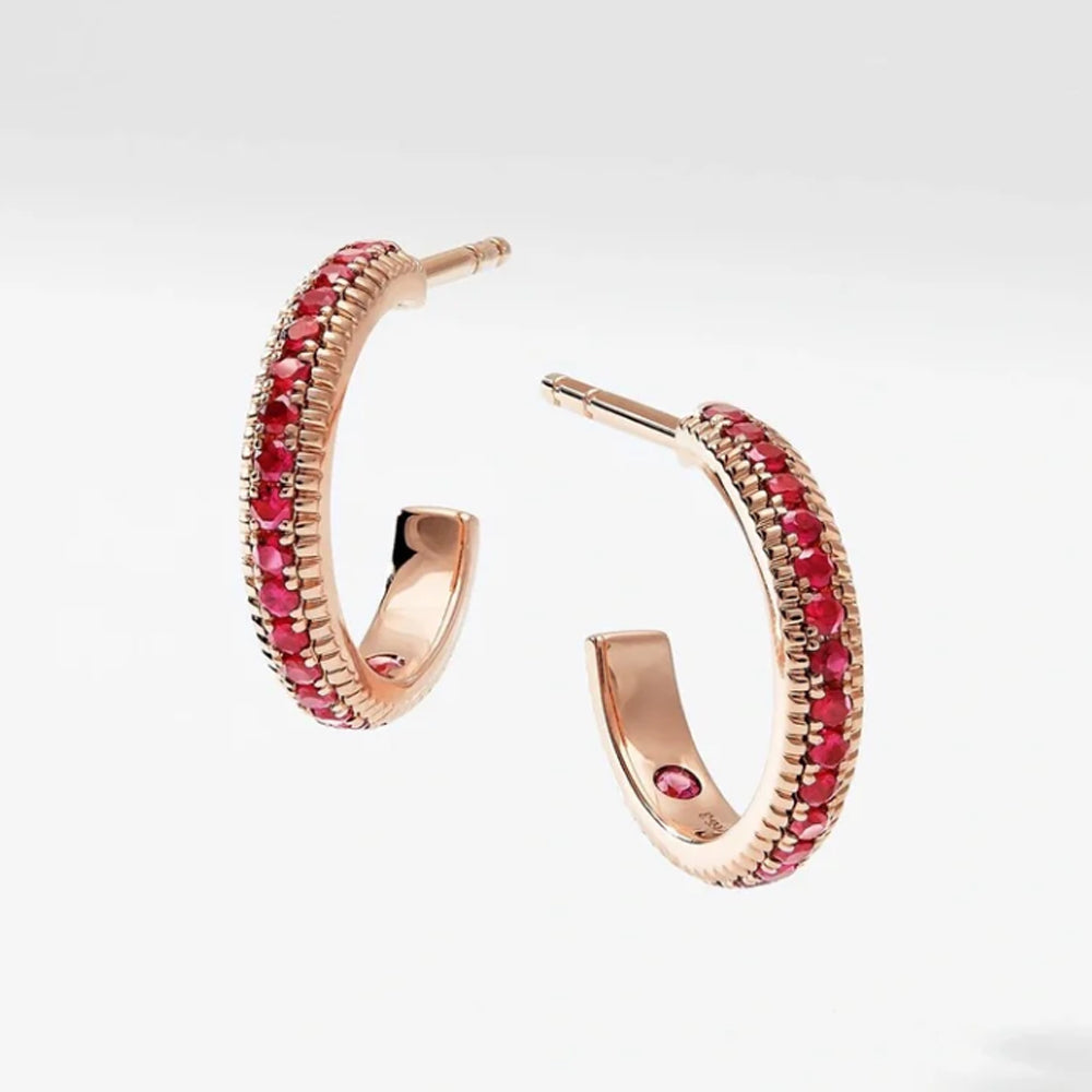 Fabergé Colours of Love Rose Gold & Ruby Fluted Hoop Earrings