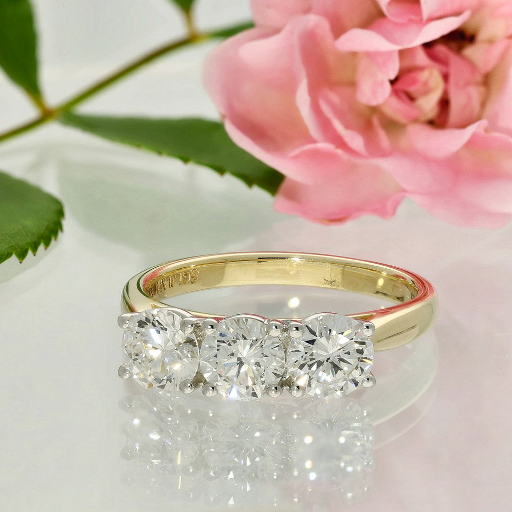 9ct Yellow Gold 1.50ct Laboratory-Grown Diamond Round Trilogy Ring