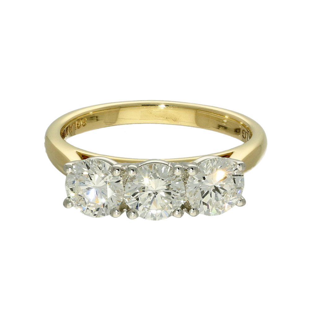 9ct Yellow Gold 1.50ct Laboratory-Grown Diamond Round Trilogy Ring