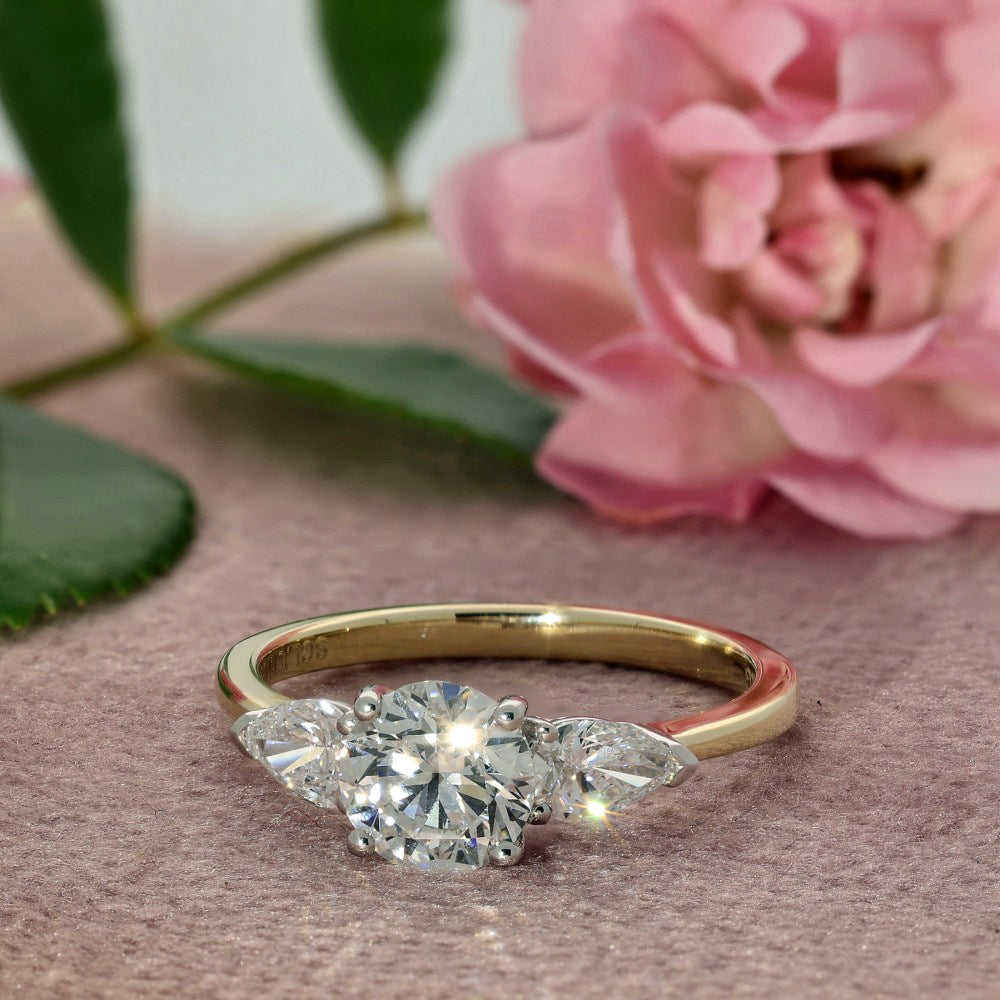 9ct Yellow Gold 1.50ct Laboratory-Grown Diamond Pear & Round Trilogy Ring