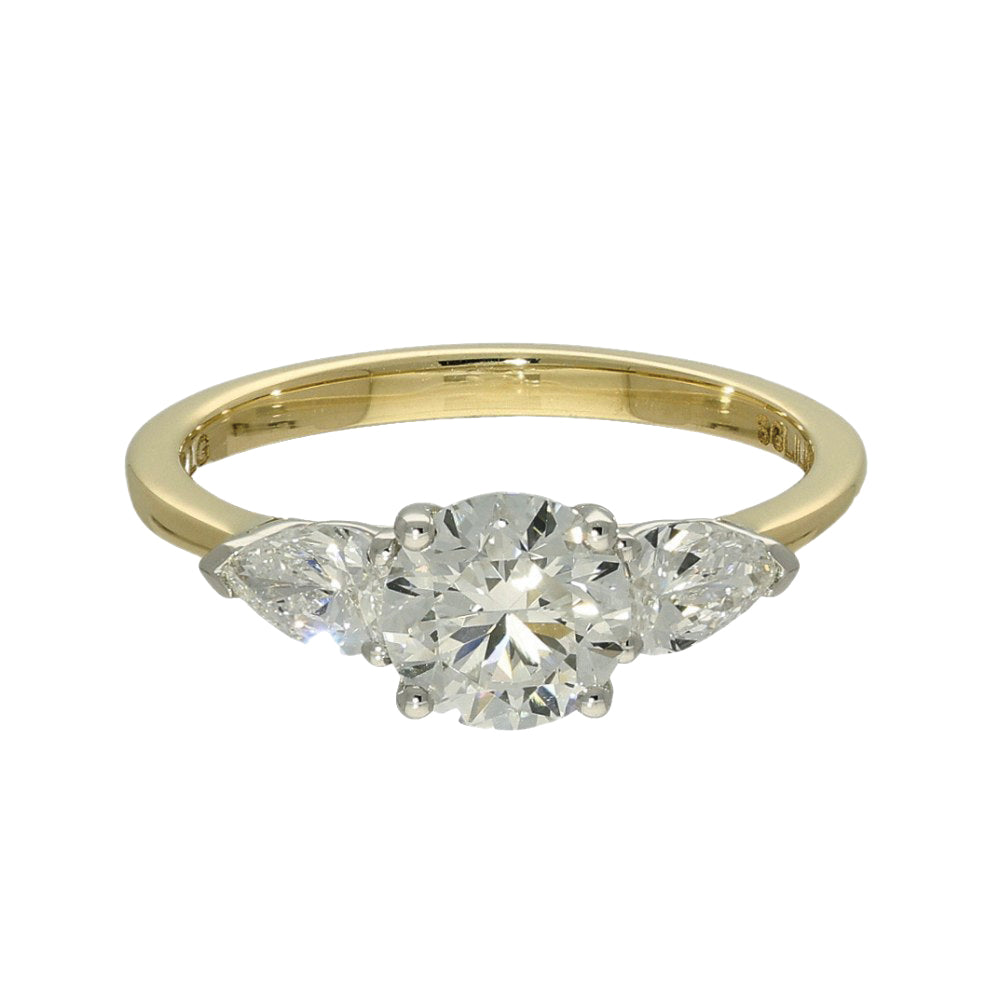 9ct Yellow Gold 1.50ct Laboratory-Grown Diamond Pear & Round Trilogy Ring