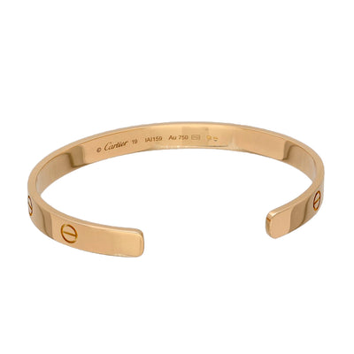 Pre-owned 18ct Rose Gold Cartier LOVE Bangle, Open, Classic Model Size 19 Torque Bracelet