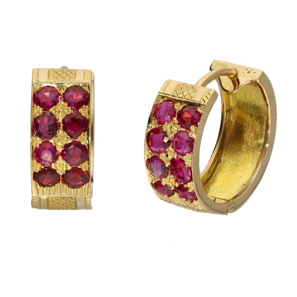 Pre-owned 18ct Yellow Gold Ruby Wide Hoop Earrings