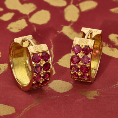 Pre-owned 18ct Yellow Gold Ruby Wide Hoop Earrings